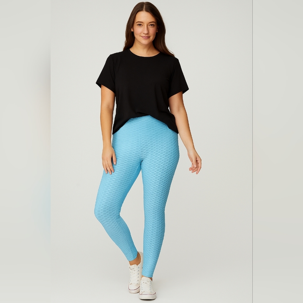Women's Textured Blue Leggings